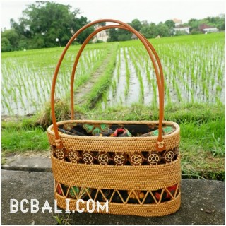 ethnic style balinese tote bag ladies with grass straw rattan handwoven