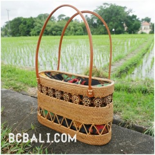 ethnic style balinese tote bag ladies with grass straw rattan handwoven