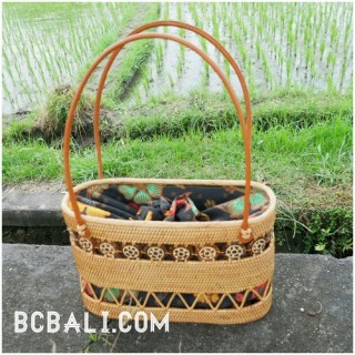 ethnic style balinese tote bag ladies with grass straw rattan handwoven