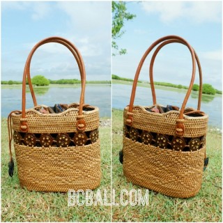 women tote bag straw rattan ata hand woven casual ethnic design