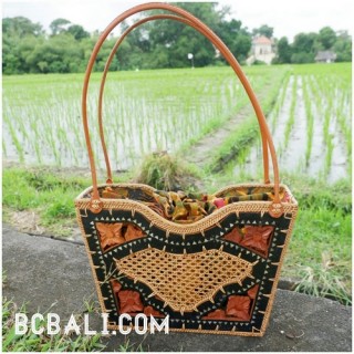 wooden handbag with grass straw rattan full handmade unique