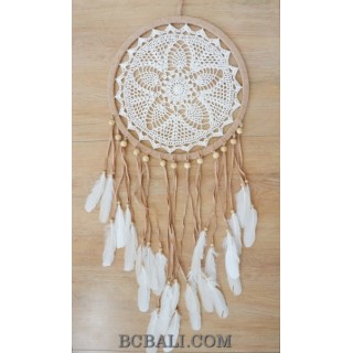 bali handmade crochet dream catcher leather suede feather home decor