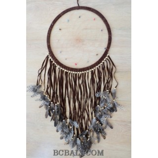 balinese dream catcher hackle pheasant feathers long leather 