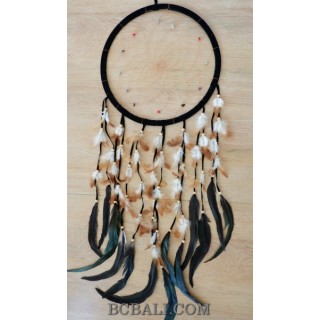 big circle bali design dream catcher long multiple feathers with leather