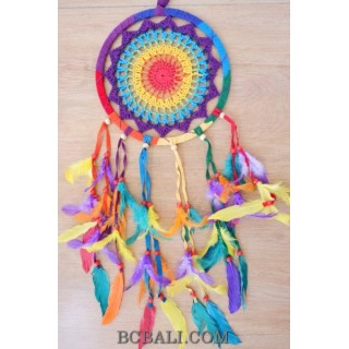 crochet dream catcher colorful rainbow feathers balinese style