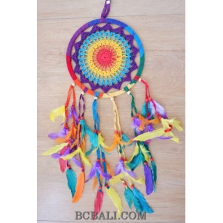 crochet dream catcher colorful rainbow feathers balinese style