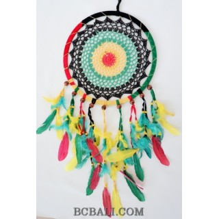 crochet dream catcher colorful rasta bali feathers design