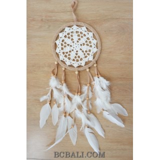 natural color crochet dream catcher feathers bali handmade