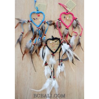 3color heard dreamcatcher peaceful feathers and leather small size