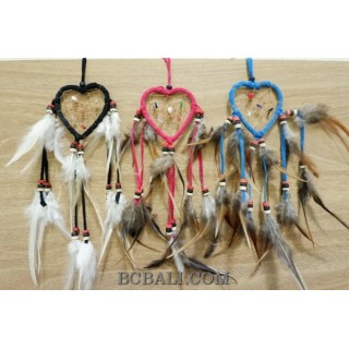 3color heard dreamcatcher peaceful feathers and leather small size