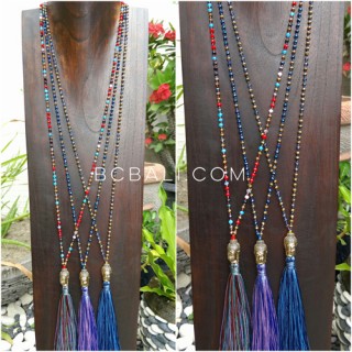 buddha head chrome gold tassel necklaces crystal beads fashion