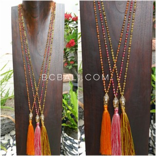 buddha head chrome gold tassels necklaces crystal beaded 3 color