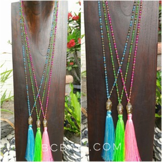 buddha head chrome gold tassels necklaces crystal beads 3color