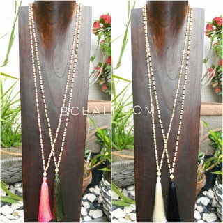 60pieces free shipping tassels long strand wooden beige color Mix