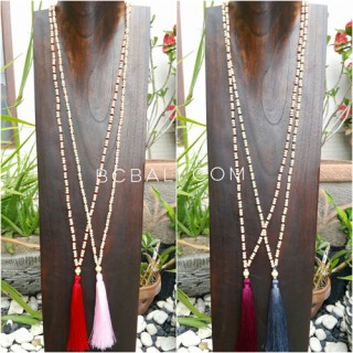 60pieces free shipping tassels long strand wooden beige color Mix