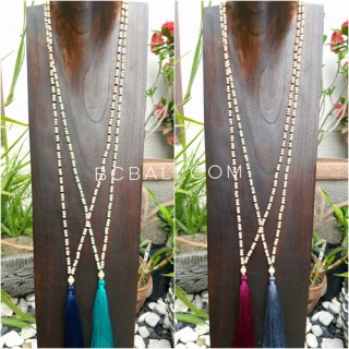 60pieces free shipping tassels long strand wooden beige color Mix