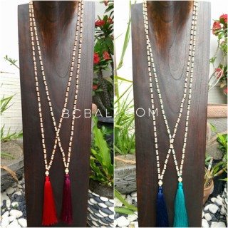 60pieces free shipping tassels long strand wooden beige color Mix