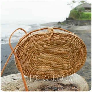 oval sling bags full handwoven natural rattan straw