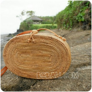 oval sling bags full handwoven natural rattan straw