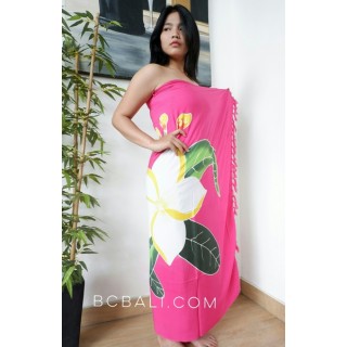 rayon sarongs hand painting flower hot pink color made in bali