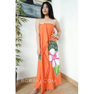 rayon sarongs hand painting flower orange color made in bali