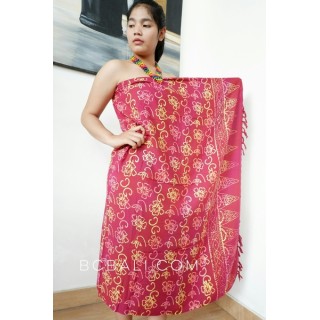 sarongs pareo rayon batik hand stamp red color made in bali