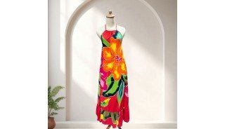 Hot Sale Rayon Hand Painted Halter Dress
