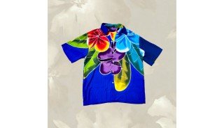 Men Shirt Rayon Hand Painted Floral Design