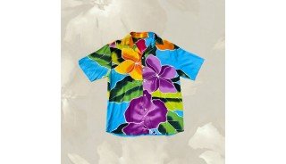 Special Offer Men Shirt Rayon Hand Painted Floral Design