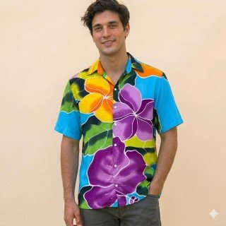 New Design Men Shirt Rayon Hand Painted Floral Design