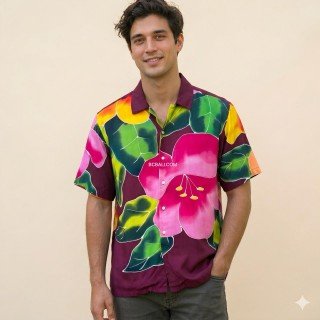 New Design Men Shirt Rayon Hand Painted Floral Design
