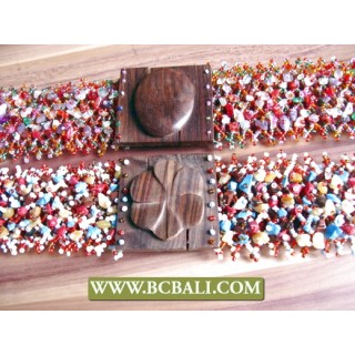 Bcbali Belts Fashion Beading with Wooden Buckle