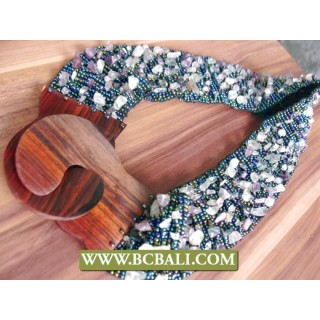 Bcbali Stretch Belts Beads Stone with Buckle Wooden