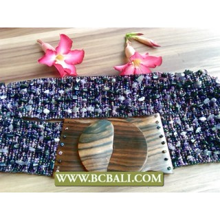 Bcbali Stretching Beaded Woman Belt Wooden Clasps