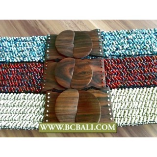 Beaded Stretch Belts Wood Bukcle