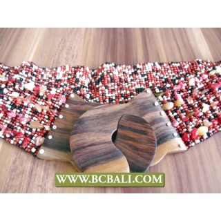 Woman Beaded Belt Fashion Wooden Clasps