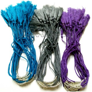 3 color silver beaded braids tassel bracele 