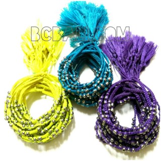 tassel bracelets braids string mono color silver bead