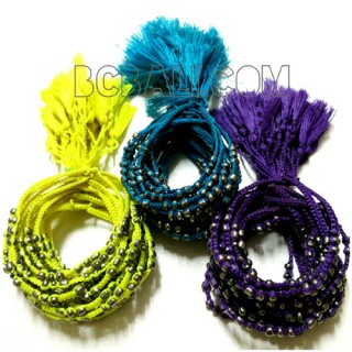 tassel bracelets braids string mono color silver bead