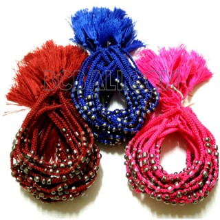 tassels bracelets braids strings mono color silver beads charms