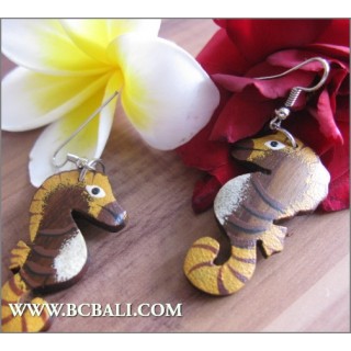 Bali Exotic Earrings Wooden Carved Painting 