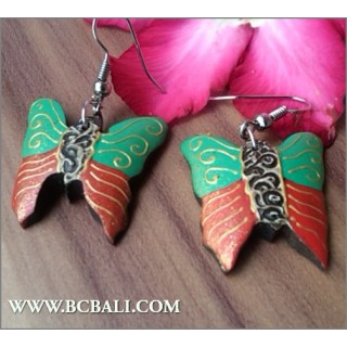 Bali Fashion Earrings Buterfly Painting Wood