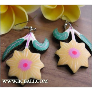 Bali Flower Carving Wooden Earrings