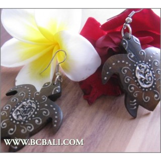  Balinese Earring Turtle Wood Carving Painted