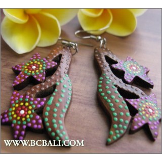 Exotic Flower Earrings Fashion Wood Painting