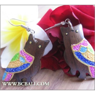 Fashion Earring Owl Wood Carving Painting