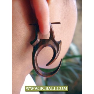 Hooked Tribal Wooden Earring Carving