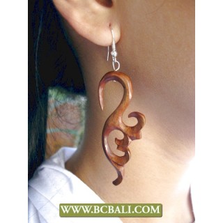 Natural Hooked Wooden Earring Carving Bali