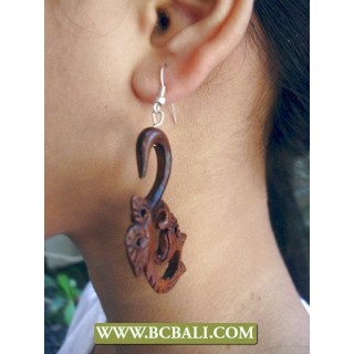 Organic Wooden Earring Swans Carving