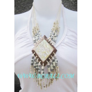 Exotic handmade Wood Seashell Necklace